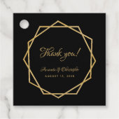 Elegant Goud Zwart Modern Geometrisch Script Bruil Bedankjes Labels (Voorkant)