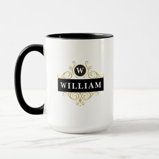 Elegant Goud Zwart  Monogram Mok (Links)