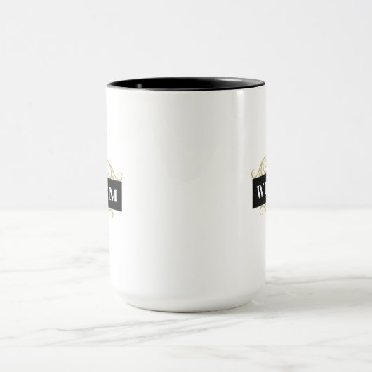 Elegant Goud Zwart  Monogram Mok (Midden)