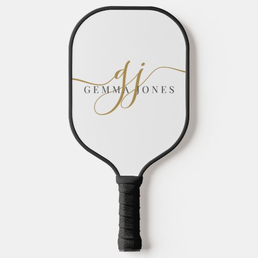 Elegant Goud Zwart Monogram Pickleball Paddle (Voorkant)