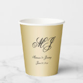 Elegant Goud Zwart Monogram Script Bruiloft Papieren Bekers (Achterkant)
