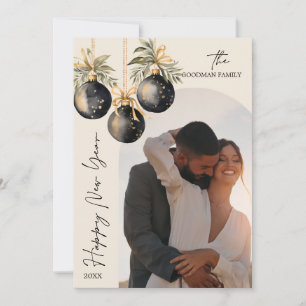 Elegant Goud Zwart Ornamenten Arch Foto NIEUW JAAR Feestdagenkaart