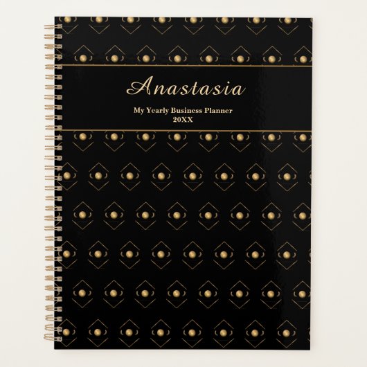 Elegant Goud Zwart Professionele Naam Personaliser Planner (Voorkant)