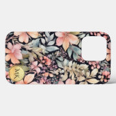 Elegant Goud Zwart Roze Bloemen Waterverf Monogram Case-Mate iPhone Case (Achterkant (horizontaal))