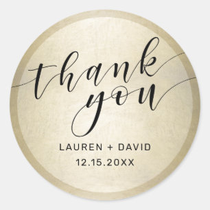 Elegant Goud Zwart Script Typografie Bruiloft Ronde Sticker