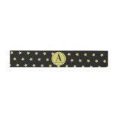 Elegant goud & zwart sterrenpatroon monogram uitnodigingen wikkel (Vlak)