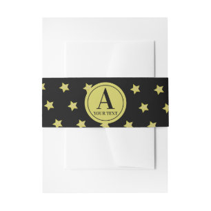 Elegant goud & zwart sterrenpatroon monogram uitnodigingen wikkel