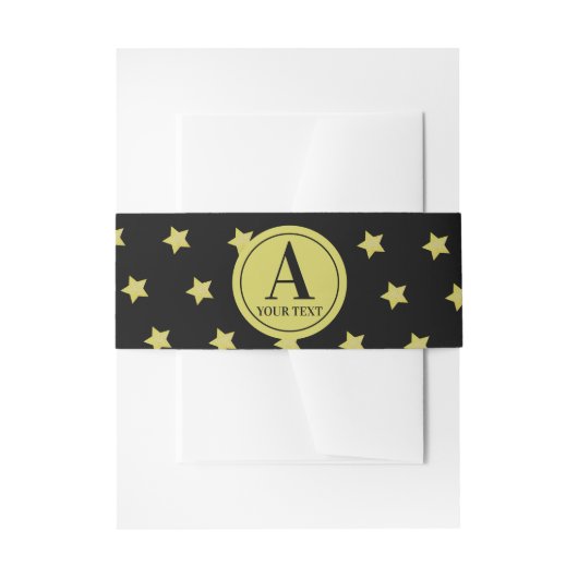Elegant goud & zwart sterrenpatroon monogram uitnodigingen wikkel (Voorkant Voorbeeld)