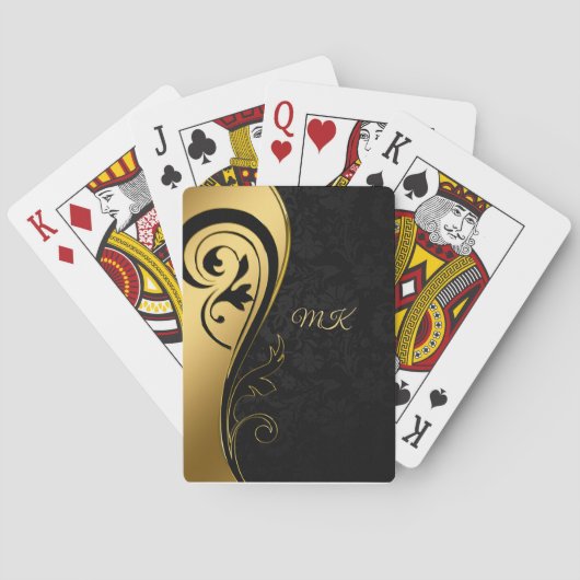 Elegant Goud Zwart Swirl Design Monogram Pokerkaarten (Achterkant)