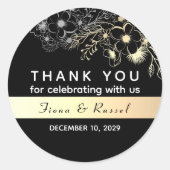 Elegant Goud Zwart-Wit Bruiloft Dank u Ronde Sticker (Voorkant)