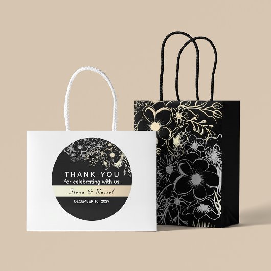 Elegant Goud Zwart-Wit Bruiloft Dank u Ronde Sticker