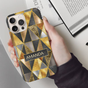 Elegant goud zwart zilver geometrische driehoeken iPhone 16 pro hoesje