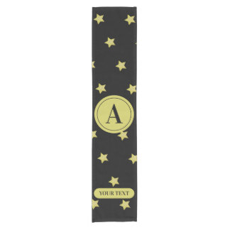 Elegant Goud & Zwarte Sterpatroon Monogram Korte Tafelloper