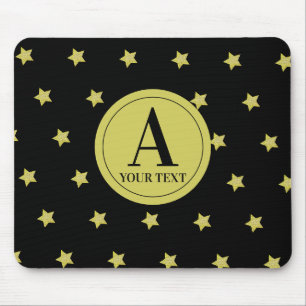 Elegant Goud & Zwarte Sterrenpatroon Monogram Muismat