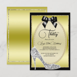 Elegant Goud, Zwarte Strik & Stiletto Verjaardag Kaart