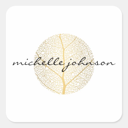 Elegant Goudblad Logo op Wit Vierkante Sticker (Voorkant)