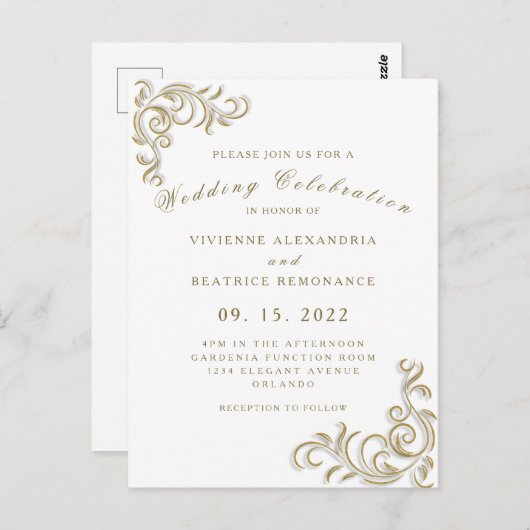 Elegant goudbruiloft briefkaart (Voorkant / Achterkant)