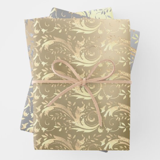 Elegant  gouddamaspatroon inpakpapier vel (In situ)