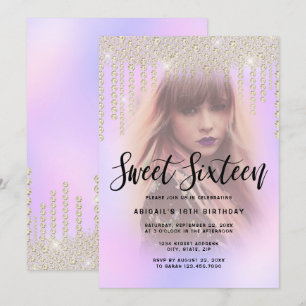 Elegant gouddiamantdruppels paars zoet zestien kaart