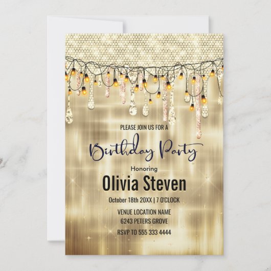 Elegant gouddruppelmonogram kaart (Voorkant)