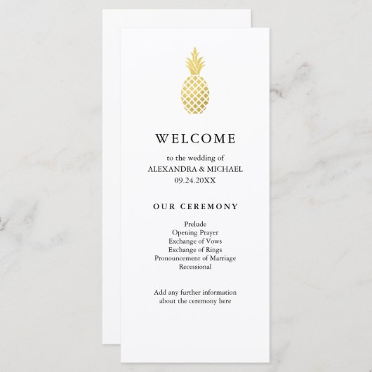 Elegant gouden ananas bruiloft programma (Voorkant / Achterkant)