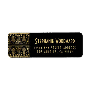 Elegant Gouden Art Deco Bloem Motief Zwarte Retour Etiket