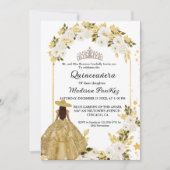 Elegant Gouden Bloemen Vlinder Quinceanera Kaart (Voorkant)
