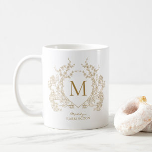 Elegant  gouden bloemenkam monogram koffiemok