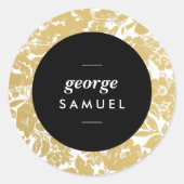 Elegant gouden bloemenontwerp met gedurfde zwarte ronde sticker (Voorkant)