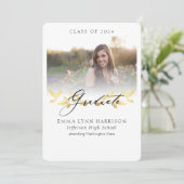 Elegant gouden bloemenscript foto Afstuderen Kaart (Staand voorkant)