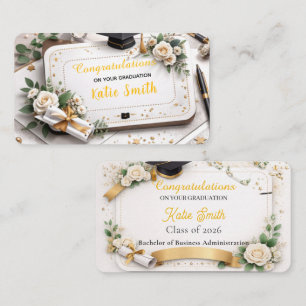 Elegant Gouden Bloemige Afstudeer Felicitaties Visitekaartje