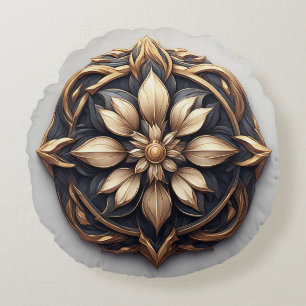 Elegant Gouden Bloemornament Rond Kussen
