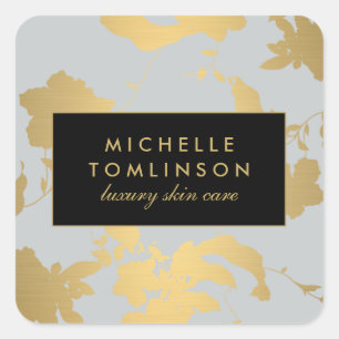 Elegant gouden bloempatroon lichtgrijs vierkante sticker
