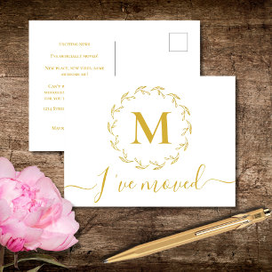 Elegant gouden botanisch monogram Ik ben verhuisd Briefkaart