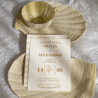 Elegant Gouden Botanische Bruiloft Save The Date