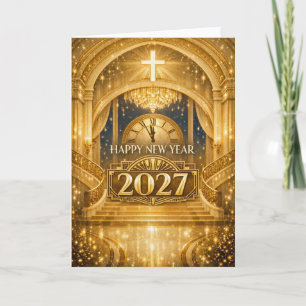 Elegant Gouden Christelijk Gelukkig Nieuwjaar 2027 Feestdagen Kaart