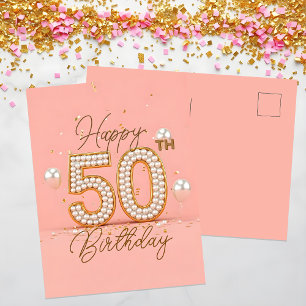 Elegant Gouden Confetti & Ballonnen 50e Verjaardag Briefkaart