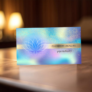 Elegant Gouden Confetti,Lotus,Blauw Holografisch Visitekaartje