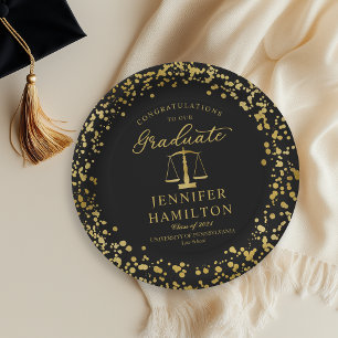 Elegant Gouden Confetti Rechtsgeleerdheid Afstuder Papieren Bordje