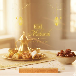 Elegant Gouden Eid Mubarak Acryl Bord