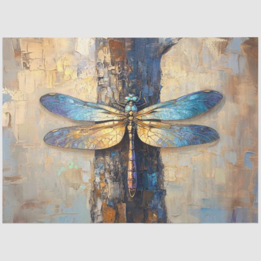 Elegant gouden en blauwe libel kunstwerk tissuepapier (Voorkant)