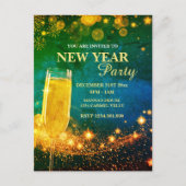 Elegant gouden en blauwe oudejaarsfeest briefkaart (Voorkant)