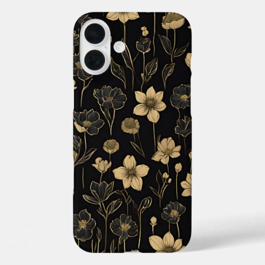 Elegant gouden en zwarte bloemenpatroon Case-Mate iPhone case (Achterkant)