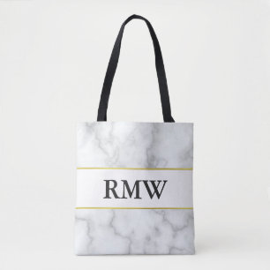 Elegant gouden faux wit marmeren Initialen Monogra Draagtas