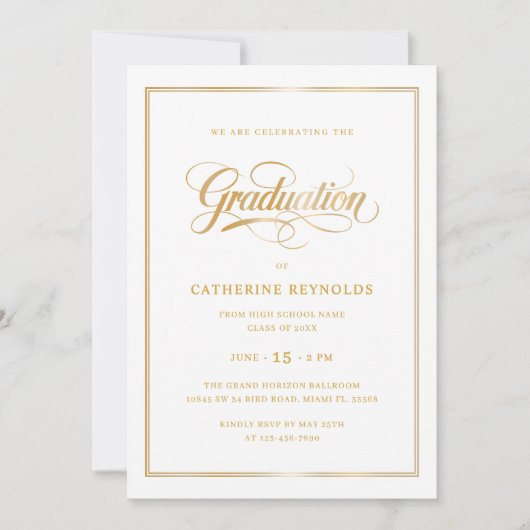 Elegant gouden feestje voor afgestudeerden aan de  kaart (Voorkant)