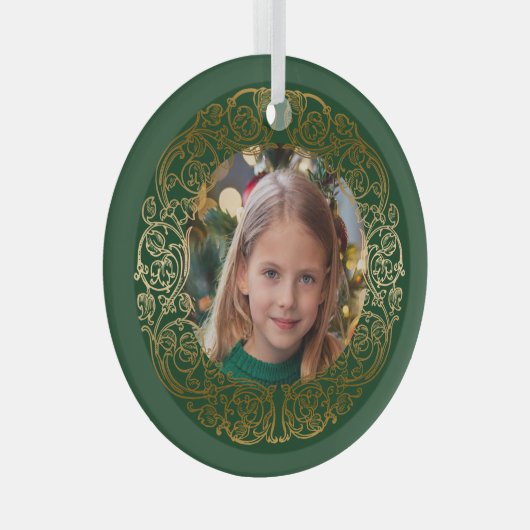 Elegant  gouden filigraan Lijst foto Glas Ornament (Voorkant Rechts)