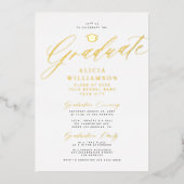 Elegant gouden folie classic script foto afstudere folie uitnodiging (Voorkant)