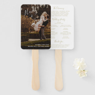 Elegant Gouden Foto Modern Huwelijksprogramma Handwaaier