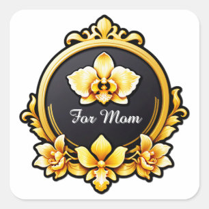 Elegant gouden frame-embleem met witte orchidee vierkante sticker