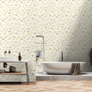 Elegant Gouden Geel Decoratief Hartpatroon Behang